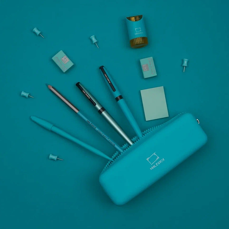 Пенал для карандашей и ручек Малевичъ, силиконовый, бирюзовый 606x758